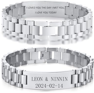 VNOX Personalisierbares Herrenarmband Edelstahl Vatertagsgeschenk – Armband für Männer mit Foto & Gravur Geburtstagsgeschenk Jahrestagsgeschenk für Papa, Vater, Sohn, Ehemann, Schwarz & Silber