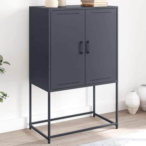 prissent Sideboard Beistellschrank Aufbewahrungsschrank Buffetschrank Mehrzweckschrank für Wohnzimmer Schlafzimmer oder Küche Metallgestell Industrie-Stil Anthrazit 68,5x38,5x107 cm