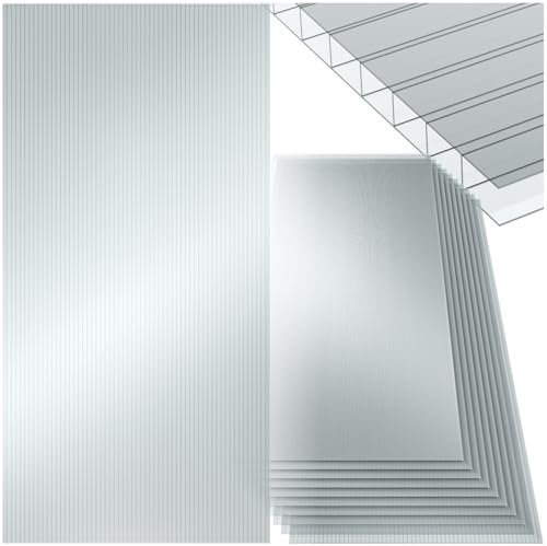 tectake® Set of 10 Polycarbonate Sheets, Cuttable, UV-Protected & Temperature-Resistant Wall Panels, 7.3 m² Surface, Roofing & Wall Panel Set for Greenhouse, Garden Shed, Carport, Cold Frame - 6mm