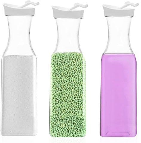 thirei tvättmedelsförvaring, 3 st. tvättmedelslåda, 1,5 l flytande tvättmedel, för tvättmedel, sköljmedel, tvättpulver, transparent