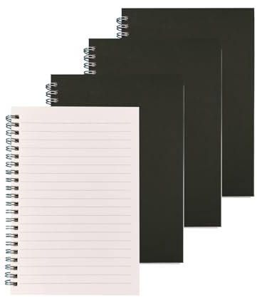 Chliinl A5 Notebook 4 Pack，Wirebound Notebooks,120 Pages/ 60 Sheets Lined Notebook Wirebound Notebooks，Ruled Pages for School, Work,Office(Black)
