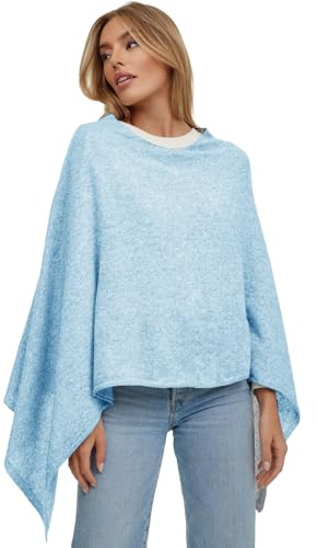 Glamexx24 Damen Strick Poncho Unifarbe Cape Feinstrick XXL Pullover Umhängetuch Eleganz Stil und Komfort für Frühling und Herbst Made in Italy