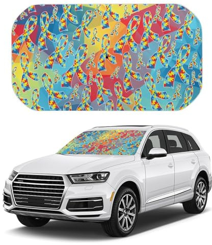 Pare-Soleil pour Pare-Brise de Voiture, Ruban de Sensibilisation à l'Autisme, pour la Plupart des Voitures, SUV, camions, pour vitres Avant, Rayons UV, réflecteur de Chaleur