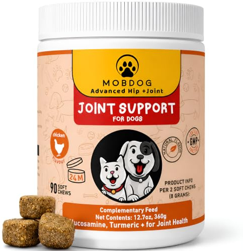 MOBDOG Hip & Joint Supplement for Dogs – 90 Chicken Flavour Soft Chews for Senior & Older Dogs – Glucosamine, MSM, Turmeric & Chondroitin – Supports Mobility, Stiffness & Joint Comfort