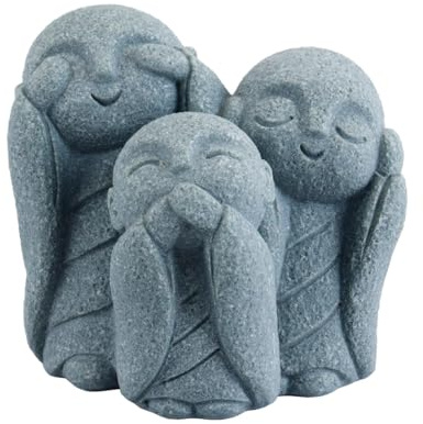 Durlo 3 Wise Monks Sculpture Set, See No Evil, Speak No Evil, Hear Figurines, Zen Buddhist Garden Ornaments, Monk Statues For Indoor Outdoor Decor
