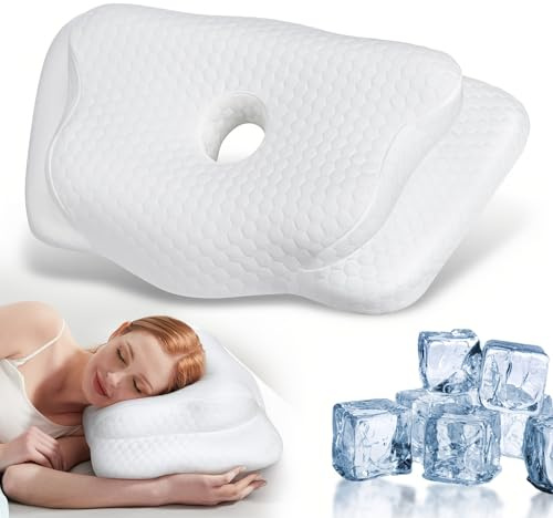Memory Foam Cervical Neck Pillow – Ergonomic Butterfly Shape with Central Airflow Hole & Cooling Ventilation, Moisture-Wicking Cover, Contoured Support for Back & Side Sleepers – Neck Pain Relief