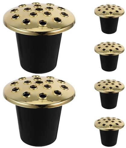 Angoily 6 Pièces Lot de Inserts de Vase Funéraire Plastique Résistants Aux Intempéries Base Lotus Noire pour Arrangements Floraux Cimetière et Décorations de Tombe