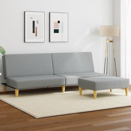 Frdhee Ecke Sofa Couchgarnitur Eckcouch,Schlafsofa 2 Sitzer mit Fußhocker Hellgrau Stoff,Für Gästezimmer Und Kleine Räume, Vielseitig Einsetzbar