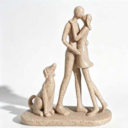 Kityemo Abstrakte Resin-Paarskulptur mit Hund – Moderne Dekoration und Geschenk für Hundeliebhaber, ideal als stilvolle Deko für Wohnzimmer, Schlafzimmer oder Büro.