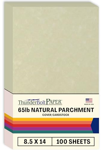 100 Natural Parchment 65lb Cover Paper Sheets 8.5X14 Inches Cardstock Weight Colored Sheets 8.5 X 14 (8.5X14 Inches) Legal|Menu Size - Printable Old Parchment Semblance Through the Processing of the Pulp by ThunderBolt Paper