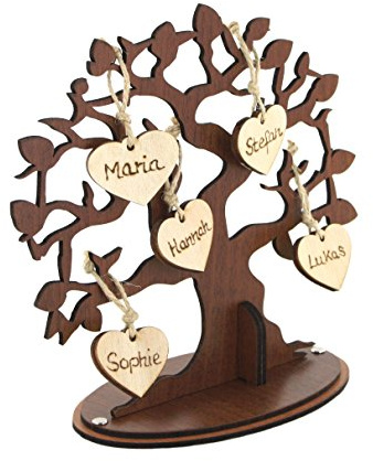 Familienbaum Ahnenbaum Stammbaum aus Holz mit individuellen Namen (mit 5 Namen) von presents & more