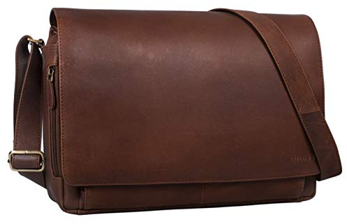 STILORD Vintage Umhängetasche aus Leder braun - 15 Zoll Laptoptasche für Büro, Uni, Office, Schule - DIN A4 Schultertasche Tom