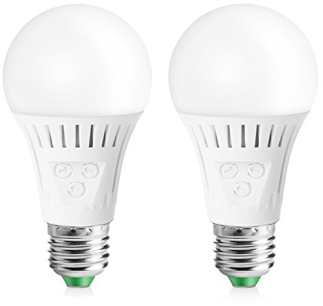 Elrigs Motion Sensor Light Bulb with Dusk to Dawn, E26 Base, 7W LED(60W Equivalent), Cool White(6000K), Motion Sensitivity, Time and Twilight Setting Adjustable, 2-Pack