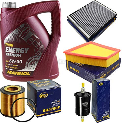Filter Set Inspektionspaket 5 Liter MANNOL Motoröl Energy Premium 5W-30 API SN/CF SCT Germany Innenraumfilter Luftfilter Ölfilter Kraftstofffilter