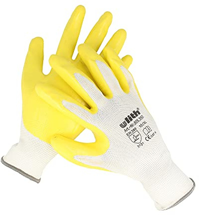 1 Paar ULITH® Nitril-Feinstrickhandschuhe mit Bund - CE CAT 2 - weiß/gelb - Größe 9