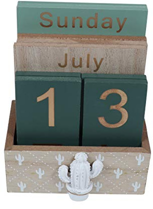 Healifty Tischkalender aus Holz Tischblock Ewiger Kalender rustikale Holzwürfel Kalender Monat Datumsanzeige Home Office Dekoration Grün