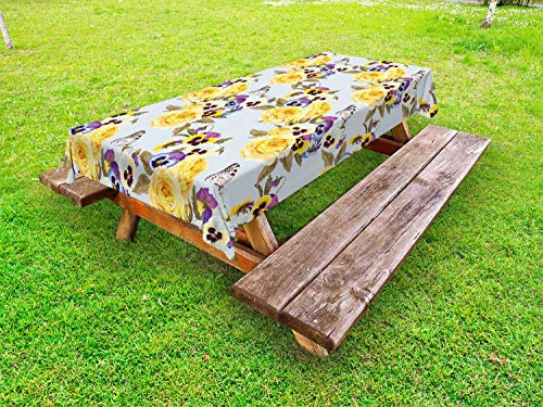 ABAKUHAUS Pensamiento Funda Nórdica, Rosas Mariposas detallados, 100% Poliéster con Estampado Digital Resistente, 145 cm x 305 cm, Azul bebé Multicolor