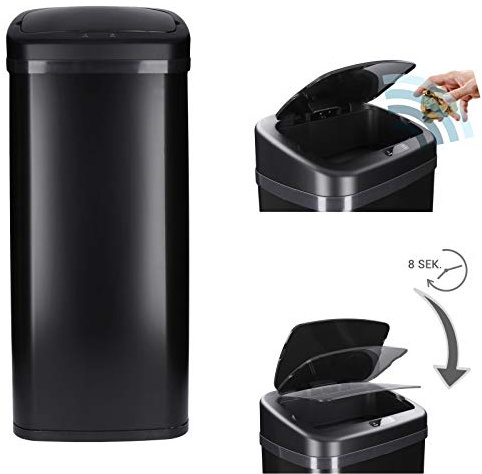 Automatischer Mülleimer mit Sensor 30-60 Liter - rostfreier Abfalleimer mit Bewegungssensor und Klemmring für Müllbeutel - automatisches Öffnen/Schließen, Soft-Close-Deckel, kontaktloses Entsorgen