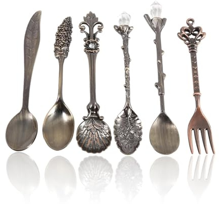 6 Stück Vintage geschnitzte Kaffeelöffel, Retro Kaffeelöffel, Kreative Geschirr Dessertlöffel, Vintage geschnitzte Teelöffel für Kaffee Zucker Dessert Kuchen Eis Suppe Home Office Party Zubehör