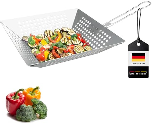 bremermann Grillpfanne quadratisch // mit Klapp-Griff // Edelstahl ca. 30,5 x 6 x 51,5 cm // Grillkorb Grillplatte