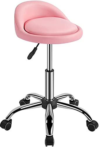 Yaheetech Rollhocker Bürohocker mit Rollen, Drehhocker mit niedriger Rückenlehne, Arbeitshocker Höhenverstellbar, Sitzhöhe 46,5-61 cm, Hellrosa