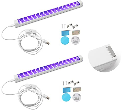 THLIFURE UV Black Light Bar USB DC 10W 1ft LED Blacklight Bar Strip Lights for Bedroom Fluorescent Paint Poster Party Glow in The Dark Light Magnet 2 Pack