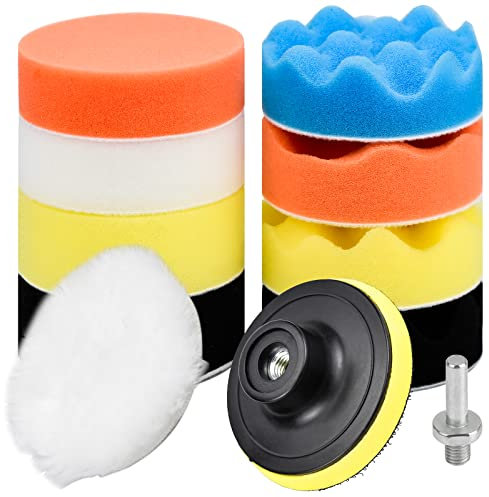 11tlg Polierschwamm Auto Set 80mm Polierschwämme Polieren Pad Schwamm mit Polierpad Polierpad Set und Polierfell Polierset Polierteller Kit Polieraufsatz Akkuschrauber für Polieren Schleifen Wachsen