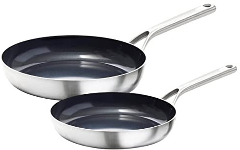 OXO Mira Tri-Ply Stainless Steel PFAS-Free Nonstick, 8 and 10 Frying Pan Skillet Set, Induction, Multi Clad, Dishwasher and Metal Utensil Safe