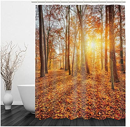 Banemi Duschvorhang Schimmelresistent, Duschvorhang Beschwerer Schwarz Orange Laubabwerfender Toter Baum 120X180cm für Eck Dusche mit 12 Duschvorhangringen
