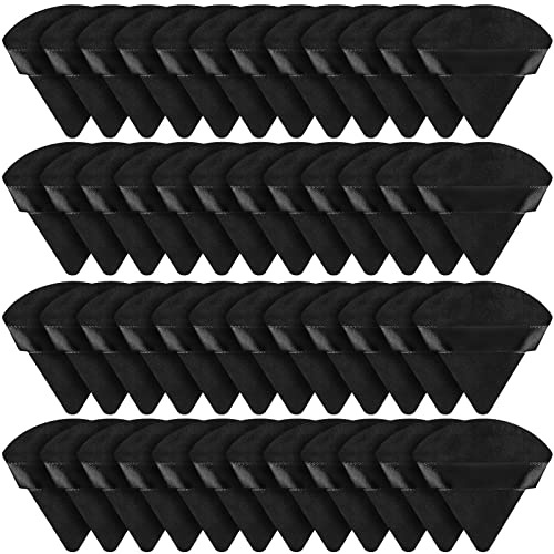 Suclain 48 Pcs Velour Triangle Powder Puff Soft Velour Makeup Puff for Face Powder Makeup Triangle Sponges for Wet and Dry Cosmetic Foundation Loose Mineral Body Tool(Black)