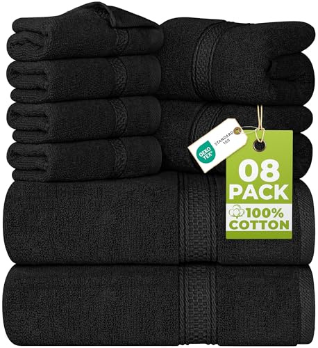 Utopia Towels Ensemble de Serviettes de Bain 8 pièces; 2 Serviettes de Bain, 2 essuie-Mains et 4 débarbouillettes - Coton - Qualité d'hôtel, Super Doux et très Absorbant (Noir)