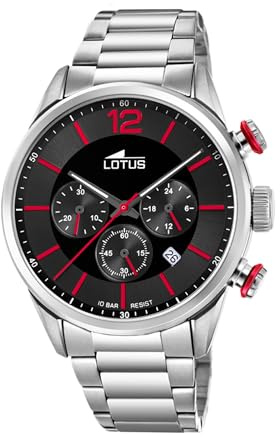 LOTUS Reloj Hombre Analógico de Acero Inoxidable 316l Plateado | Movimiento de Cuarzo, Cronógrafo, Calendario, Cristal Mineral de Alta Resistencia, Resistente al Agua 10 ATM 18688/6 Chrono