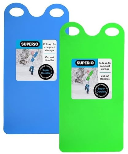 Superio Snow Slider Mat, Flexible Snow Sled Flying Carpet, Roll up Sleds for Kids 36 Lightweight Portable Plastic Snowboard Sled (Blue/Green)