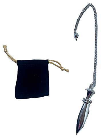 Pendule métallique, THOT Pendule de divination égyptienne/Pendule de radiesthésie avec témoin et chaîne - Laiton doré - Magnétiseur, Sourcier, Voyance, Ésotérisme (Égyptien doré) (Egyptien argenté)