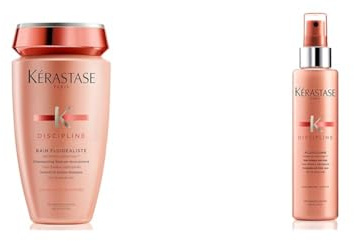 Kérastase Discipline Entwirrendes Anti-Frizz Shampoo für jedes Haar,250 ml & Kérastase Hitzeschutz für widerspenstiges und strapaziertes Haar, Für Glanz und mit Anti-Frizz Effekt, 150 ml