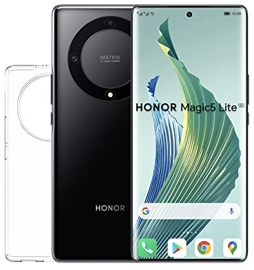 HONOR Magic5 Lite 5G Téléphone Portable, Smartphone Batterie 5100 mAh, Écran Incurvé AMOLED 120Hz, Fin et Léger, Triple Caméra 64MP, 6+128 Go, Dual SIM, Android 12 + Coque Offert, Noir