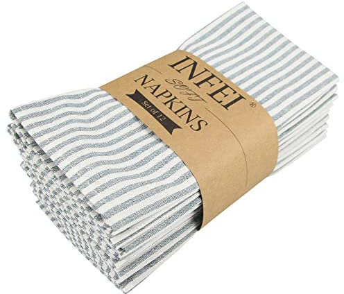 INFEI Weich Einfach Gestreift Baumwoll-Leinen gemischt Abendessen Cloth Servietten, 12 Stück (40 x 30 cm), für Veranstaltungen und den Heimgebrauch (Ozean)