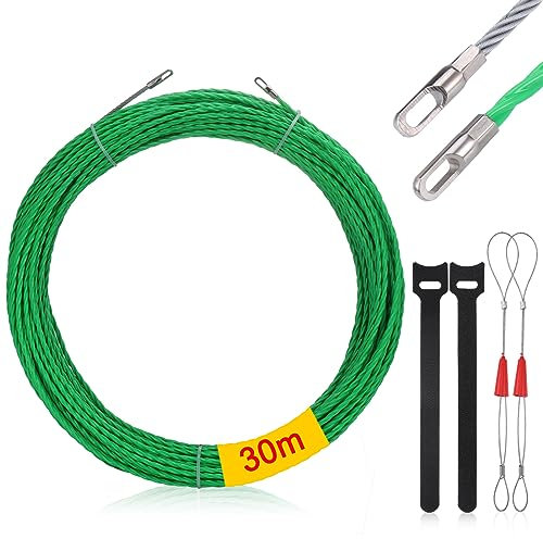 Zocipro φ4,5mm/30m Aiguille Electricien Tire Fils Electrique, avec 2 Ressorts de Guidage, Aides à L'insertion de Câble, Bande Idéale pour L'installation de Câbles Dans des Conduits Vides, Vert