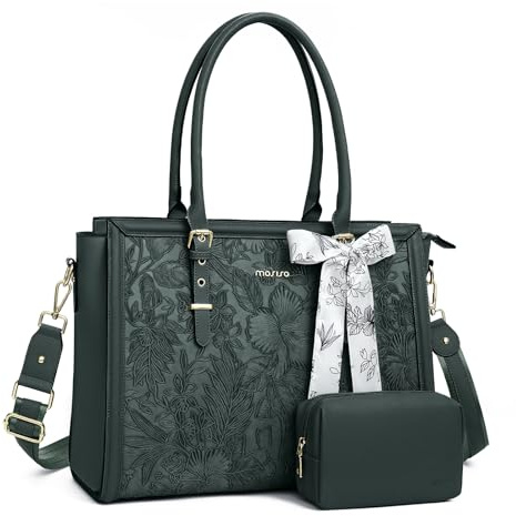 MOSISO Laptop Bag for Women, 15.6-16 inch PU Leather Tote Bag