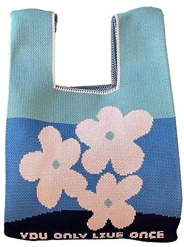 Anopo Kleine Knotentasche für Damen Gestrickte Tragetasche | Kompakte Strick Handgelenktasche mit Breitem Henkel für Alltag, Reise, Sommer & Strand