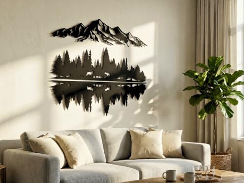 VAILLA Wanddeko Berge Holz 3D – Wandbild Wohnzimmer Schlafzimmer Büro Flur | MDF Sperrholz, Lasergeschnitten, Berglandschaft Alpen, 5 Größen, Schwarz Silber Gold, personalisierbar, Eingang Esszimmer