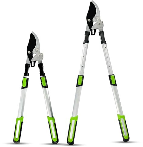 Crystals Telescopic Ratchet Anvil Lopper – Tree Lopper for Gardening Heavy Duty – Hand Loppers Extendable from 28 to 35 Inches – Sharprazor C50 Blade - Green