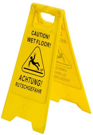 Achtung! Rutschgefahr Warnschild | klappbar | Achtung Rutschgefahr | Einsetzbar in Hotels, Bürogebäude, Werkstatt, sowohl Innen- und Außenbereich | Beidseitig beschriftet | gelb, 1 Stück