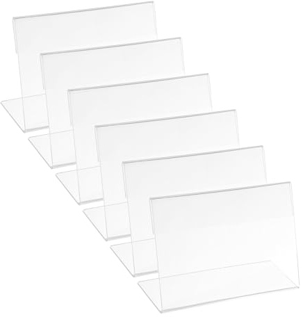 PATIKIL Portafotos Acrílico Mini de 3.5X4.5 6 Unidades Soporte de Exhibición Inclinado con Cinta Adhesiva para Oficina Hogar Tienda Restaurante Transparente