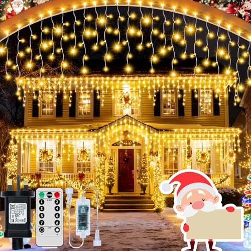 GCMacau Icicle Outdoor Christmas Lights, 20+5M/82ft 660 LED Outdoor Fairy Light Plug in, Waterproof String Lights with 8 Modes and Dimmable for Porch, Deck, Garden, Backyard, Balcony Decorations