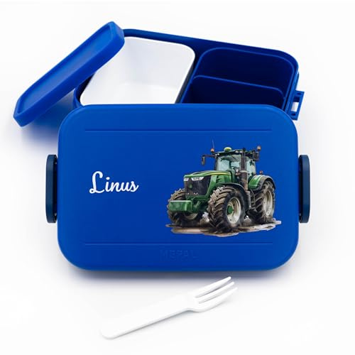 Brotdose Kinder für Mepal mit Namen 900ml - Traktor Jungen | Schule, Kindergarten, Einschulung, für Jungen, spülmaschinenfest, mit Fächern, mit Bento-Einsatz, Lunchbox Kinder, Vesperdose