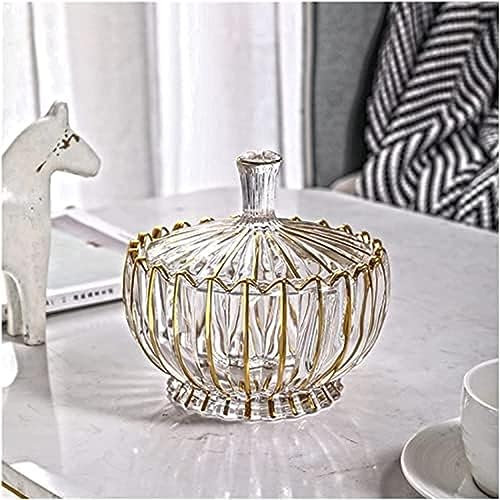 Pot à épices Sucrier Pot à Bonbons Pot à Sucre en Verre Transparent en Verre Cristal Salon Moderne Plusieurs Armoires décorées avec Une boîte à Bonbons en Or Peint avec Couvercle Assaisonnem