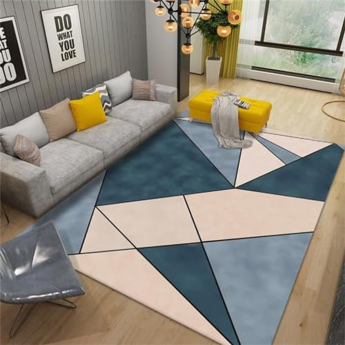 RUGMRZ Teppich Pflegeleicht 180x220CM vorzimmer Kinderteppich Junge Blau Bequemer und langlebiger mit modernem Streifendesign
