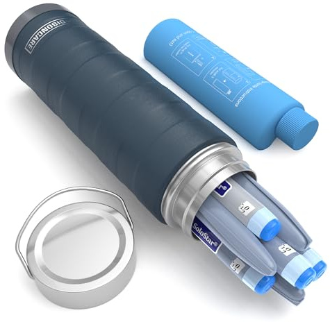 DISONCARE 74H Porta Insulina Termico da Viaggio 7 Penna Borsa Termica Piccola per Medicinali Borsa Frigo Farmaci Portatile per Diabetici con 2 ghiaccio丨QR Etichetta Medica(Blu)