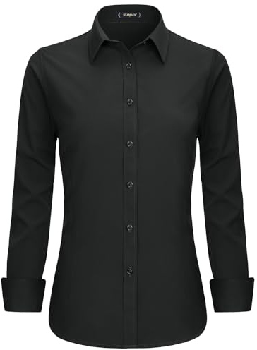 Stamain Black Shirt Women Long Sleeve Executive Formal Work Shirts for Women UK Fitted Stretch Button Up Dress Shirt with Single Cuff S